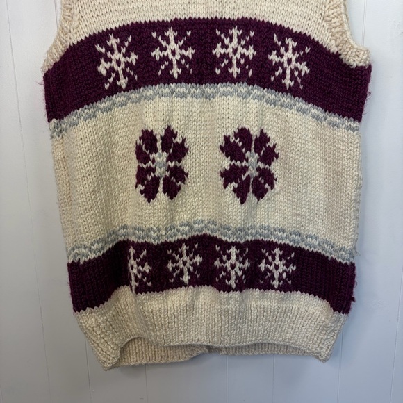 Vintage Handmade Knit Cardigan Sweater Vest Shawl Collar Mens Large Cowichan 70s - Picture 8 of 11